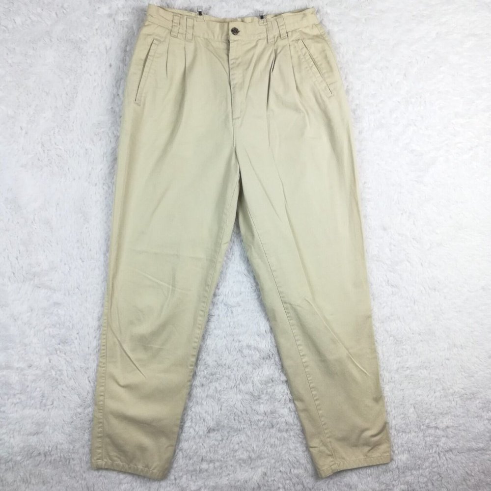 Vintage Bugle Boy Womens Pants High‎ Rise Pleated Tapered Khaki 12